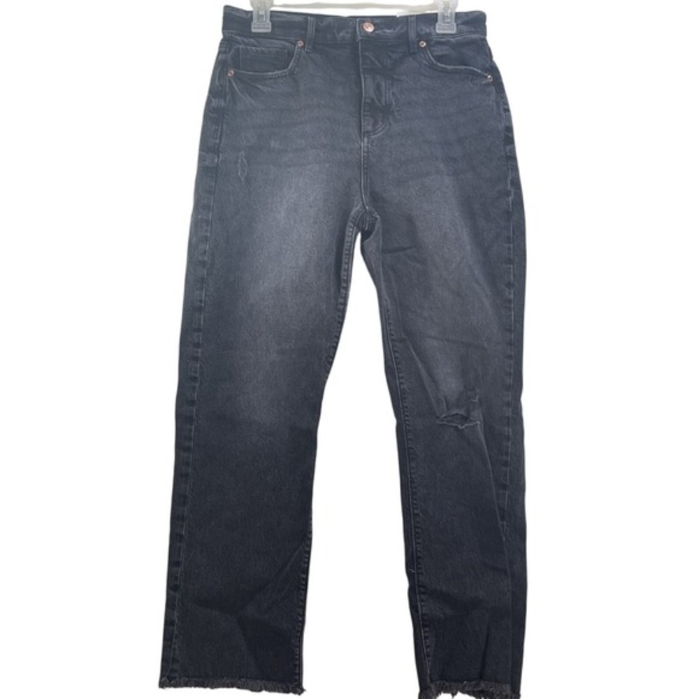 Loft The Straight Crop High Rise Jeans Black‎ Distressed Size 27/4 NEW grunge